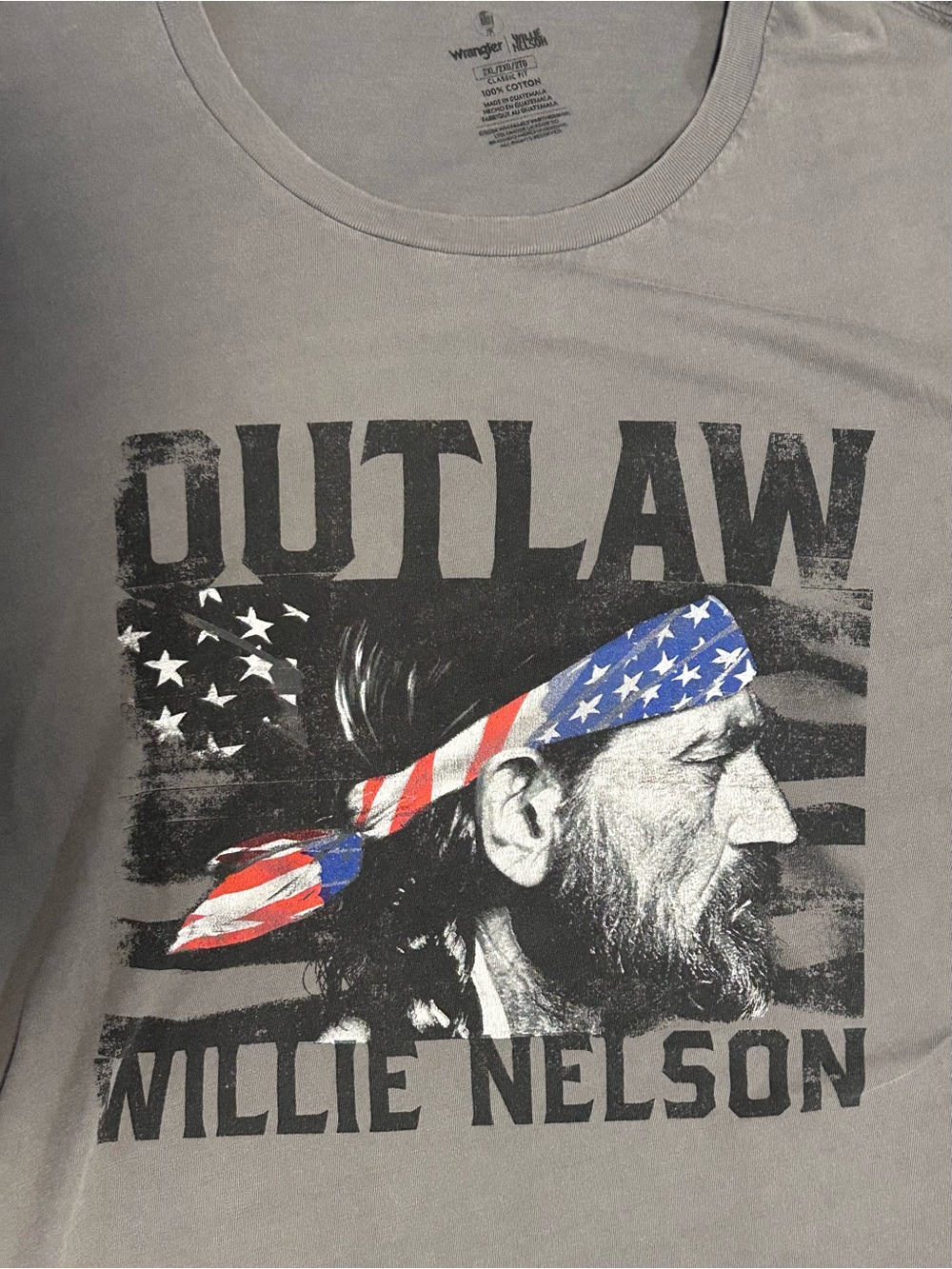 Miracle Gray 'OUTLAW' Graphic Tee with American Flag Bandana